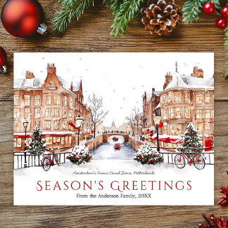 Cartes Pour Fêtes Annuelles Aquarelle Amsterdam Pays-Bas Voyage Noël