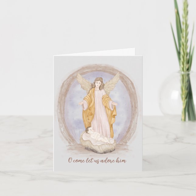 Cartes Pour Fêtes Annuelles Aquarelle Angel et bébé Jésus coutume (Devant)