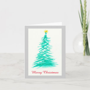 Cartes Pour Fêtes Annuelles Aquarelle Arbre À feuillage persistant Arbre de No