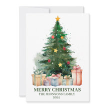 Aquarelle Arbre de Noël avec cadeaux