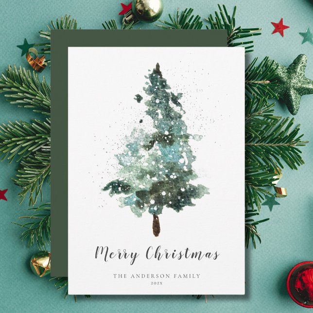 Cartes Pour Fêtes Annuelles Aquarelle Arbre de Noël avec étincelle (Créateur téléchargé)