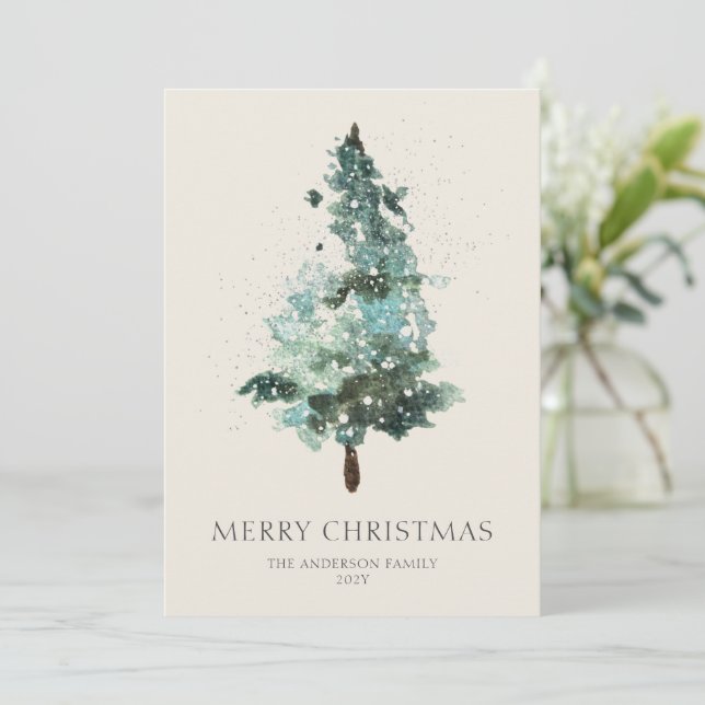 Cartes Pour Fêtes Annuelles Aquarelle Arbre de Noël avec étincelle (Debout devant)