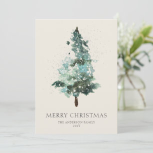 Cartes Pour Fêtes Annuelles Aquarelle Arbre de Noël avec étincelle