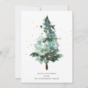 Cartes Pour Fêtes Annuelles Aquarelle Arbre de Noël avec étincelles d'or