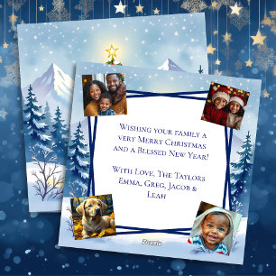 Cartes Pour Fêtes Annuelles Aquarelle Arbre de Noël dans les montagnes Photo