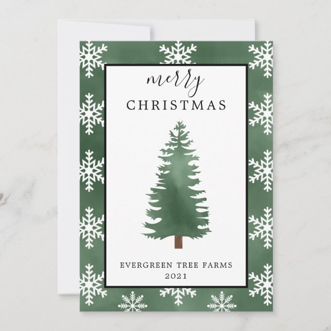 Cartes Pour Fêtes Annuelles Aquarelle Arbre de Noël et Snowflakes Joyeux (Devant)