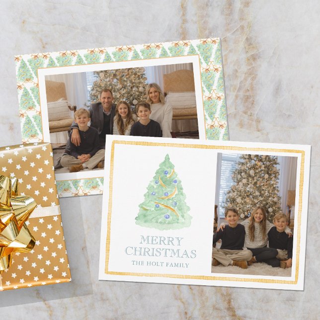 Cartes Pour Fêtes Annuelles Aquarelle Arbre de Noël Grille du millénaire Photo (Créateur téléchargé)
