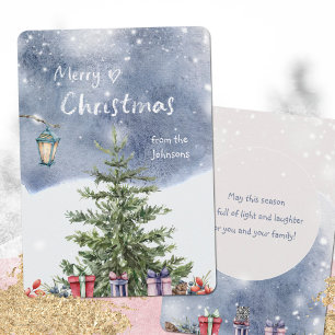 Cartes Pour Fêtes Annuelles Aquarelle Arbre de Noël & Lanterne