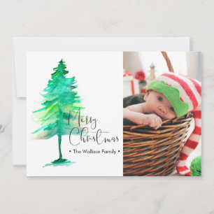 Cartes Pour Fêtes Annuelles Aquarelle Arbre de Noël Photo famille bébé