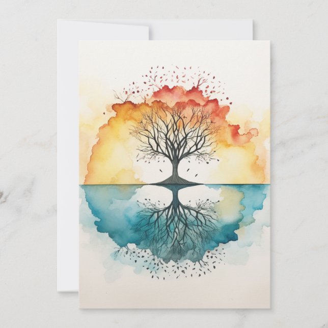 Cartes Pour Fêtes Annuelles Aquarelle Arbre de vie (Devant)
