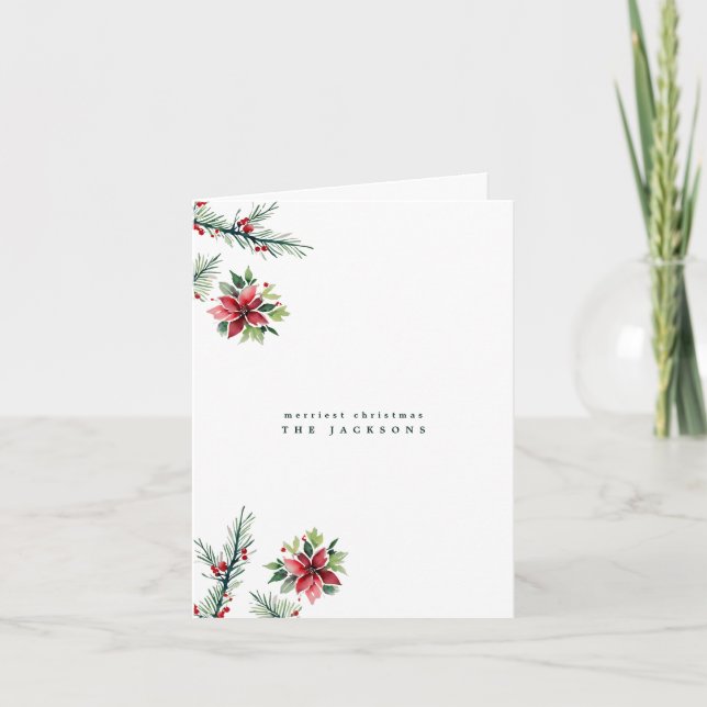 Cartes Pour Fêtes Annuelles Aquarelle Arbre Poinsettia | Photo (Devant)