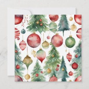 Cartes Pour Fêtes Annuelles Aquarelle Arbres de Noël et Ornements Abstraits