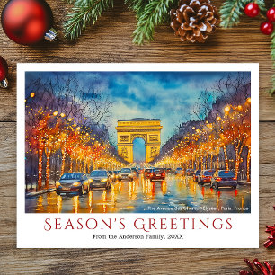 Cartes Pour Fêtes Annuelles Aquarelle Arc de Triomphe Paris Voyage Noël
