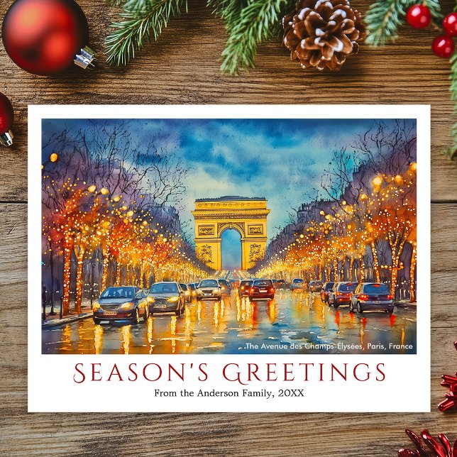 Cartes Pour Fêtes Annuelles Aquarelle Arc de Triomphe Paris Voyage Noël (Watercolor Arc de Triomphe Paris Travel Christmas Holiday Postcard)