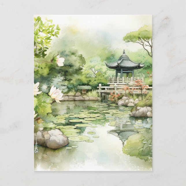 Cartes Pour Fêtes Annuelles Aquarelle Arrière - plan paysage japonais (Devant)