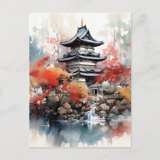 Cartes Pour Fêtes Annuelles Aquarelle Arrière - plan paysage japonais (Devant)