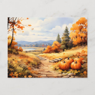 Cartes Pour Fêtes Annuelles Aquarelle Automne Citrouille de route en chute Feu
