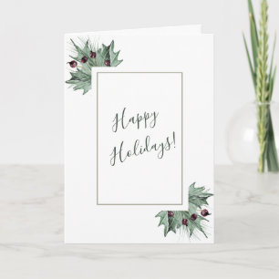 Cartes Pour Fêtes Annuelles Aquarelle Baie de Bourgogne, Pin et Houx
