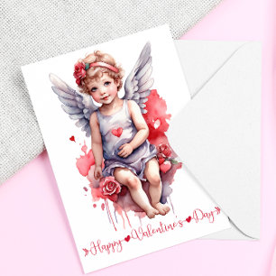 Cartes Pour Fêtes Annuelles Aquarelle bébé Cupid Joyeux Valentines Day