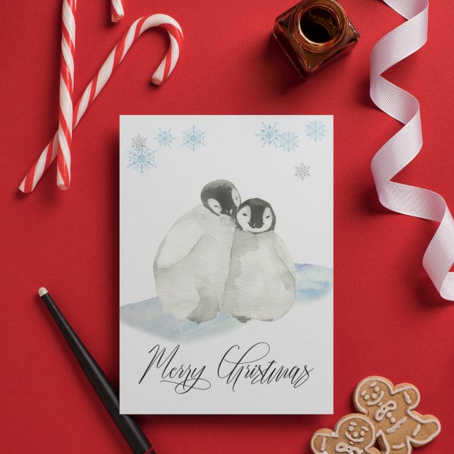 Cartes Pour Fêtes Annuelles Aquarelle bébé pingouin Joyeux Noël (Créateur téléchargé)