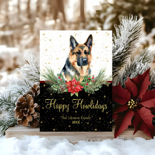 Cartes Pour Fêtes Annuelles Aquarelle berger allemand chien heureux Howlidays
