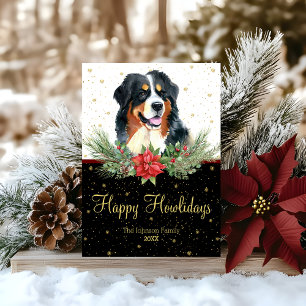 Cartes Pour Fêtes Annuelles Aquarelle Bernese Mountain Dog Happy Howlidays