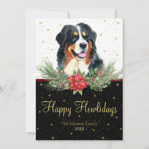 Cartes Pour Fêtes Annuelles Aquarelle Bernese Mountain Dog Happy Howlidays