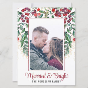 Cartes Pour Fêtes Annuelles Aquarelle Berries À feuillage persistant Marié et