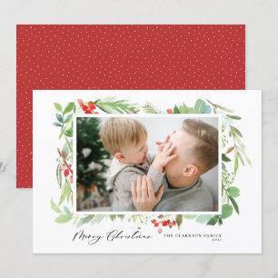 Cartes Pour Fêtes Annuelles Aquarelle Berries Cadre verdoyant Joyeux Noël