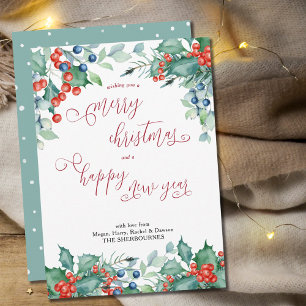 Cartes Pour Fêtes Annuelles Aquarelle Berries d'hiver Holly Calligraphie