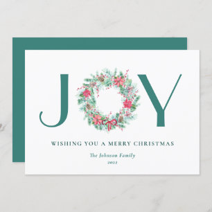Cartes Pour Fêtes Annuelles Aquarelle Berries & verdure Noël JOIE Wreath