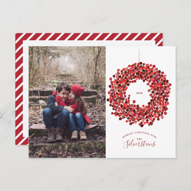 Cartes Pour Fêtes Annuelles Aquarelle Berries Wreath Noël (Devant / Derrière)