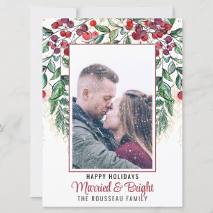 Cartes Pour Fêtes Annuelles Aquarelle Berry À feuillage persistant Marié & Bri