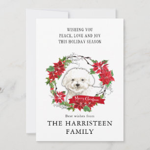 Cartes Pour Fêtes Annuelles Aquarelle Bichon Frise Poinsettia Wreath