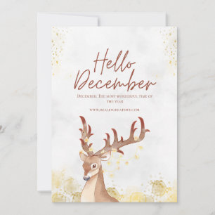 Cartes Pour Fêtes Annuelles Aquarelle blanche et Brown Bonjour Décembre