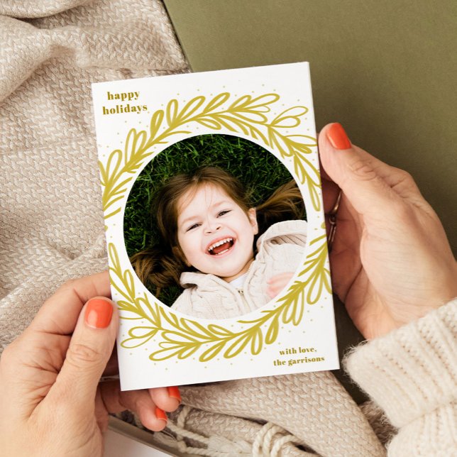 Cartes Pour Fêtes Annuelles Aquarelle blanche et jaune Cadre photo botanique (White and Yellow Watercolor Botanical Photo Frame Holiday Card)