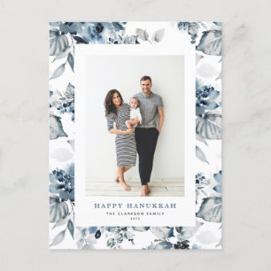 Cartes Pour Fêtes Annuelles Aquarelle Bleu Fleurs Heureux Hanoukka Photo