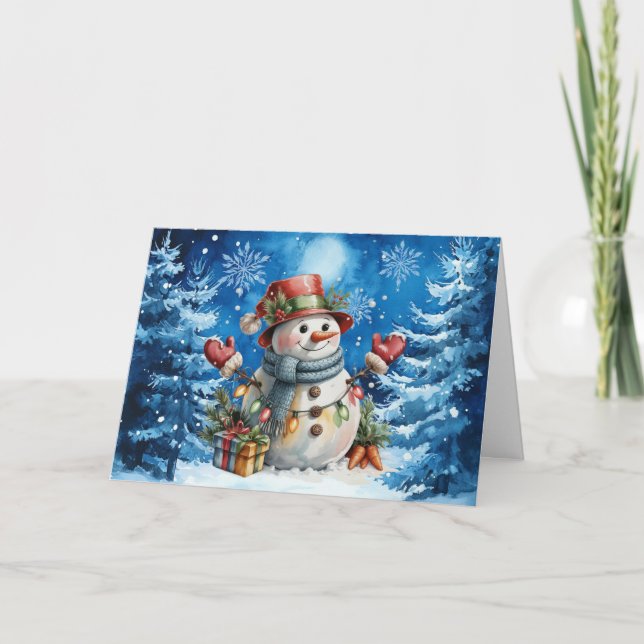 Cartes Pour Fêtes Annuelles Aquarelle bleu hiver classique Snowman Blank (Devant)