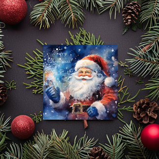 Cartes Pour Fêtes Annuelles Aquarelle Bleu Joyeux Noël Père Noël