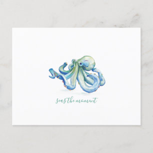 Cartes Pour Fêtes Annuelles Aquarelle bleu Octopus Art