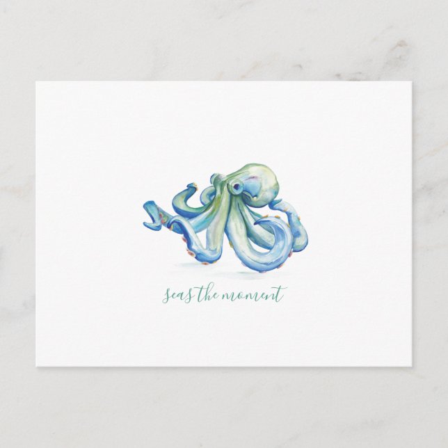 Cartes Pour Fêtes Annuelles Aquarelle bleu Octopus Art (Devant)