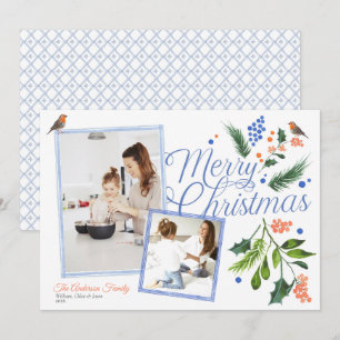 Cartes Pour Fêtes Annuelles Aquarelle Bleu Orange Joyeux Noël Deux photos
