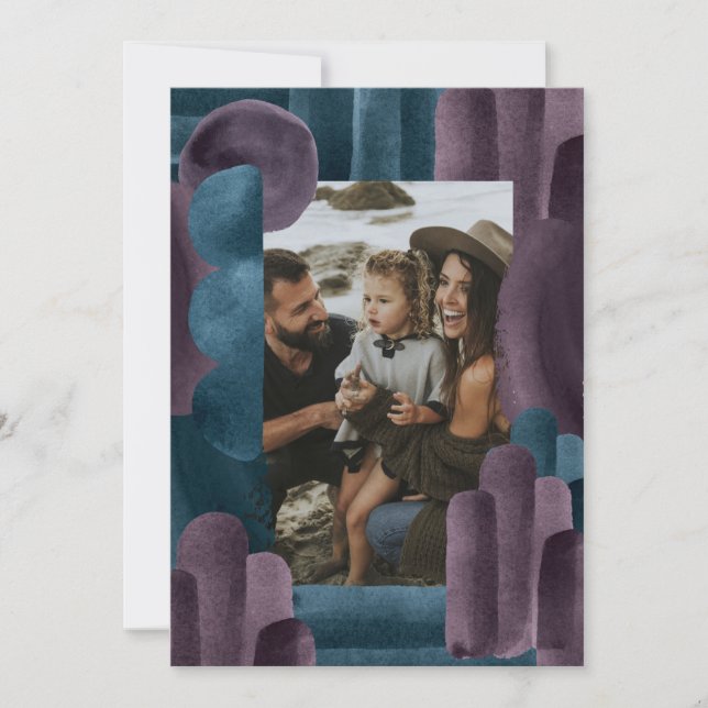 Cartes Pour Fêtes Annuelles Aquarelle bleu violet photo Noël (Devant)