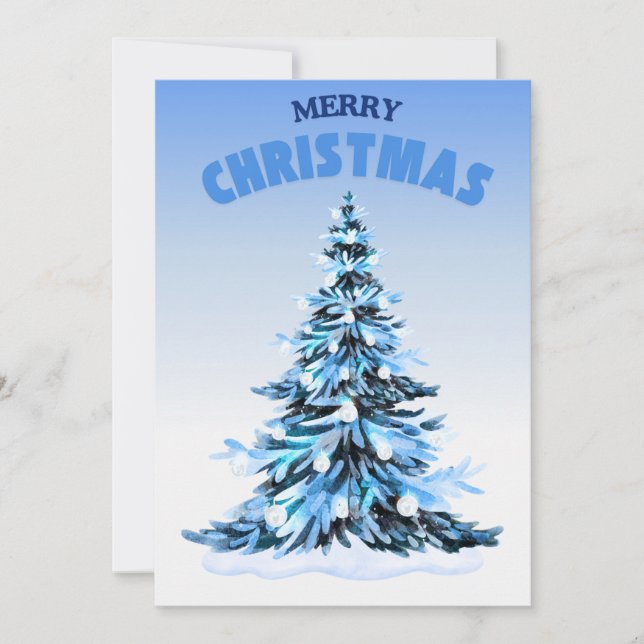 Cartes Pour Fêtes Annuelles Aquarelle bleue Arbre de Noël non photo (Devant)