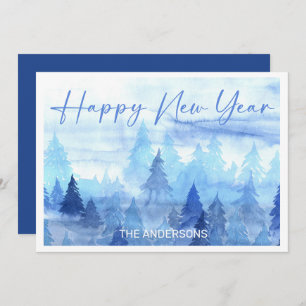 Cartes Pour Fêtes Annuelles Aquarelle Bleue Pins Hiver Joyeux Nouvel An H