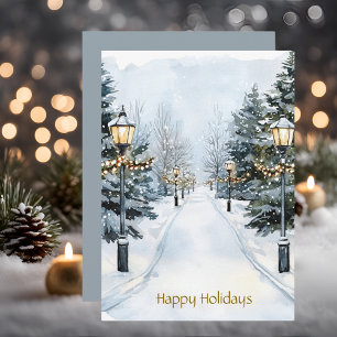 Cartes Pour Fêtes Annuelles Aquarelle Blue Winter Wonderland Joyeuses vacances