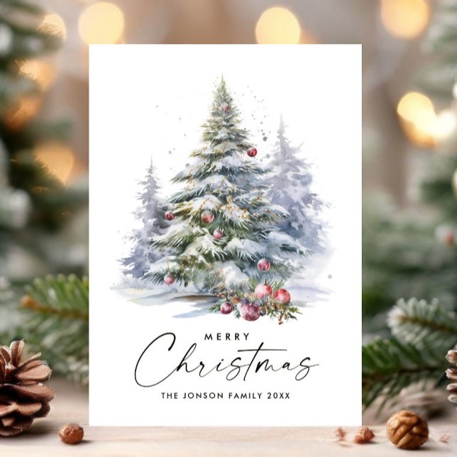 Cartes Pour Fêtes Annuelles Aquarelle Bohême Neutre Bleu Arbre de Noël (Créateur téléchargé)