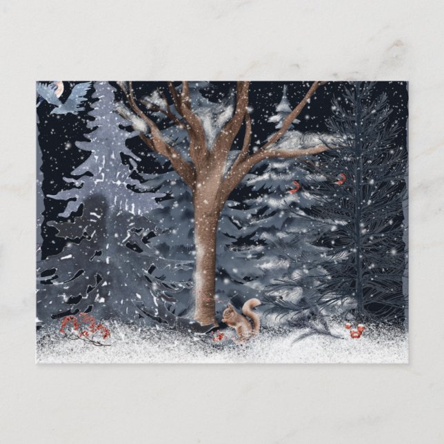 Cartes Pour Fêtes Annuelles Aquarelle Bois d'hiver (Devant)