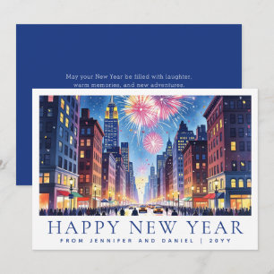 Cartes Pour Fêtes Annuelles Aquarelle Bonne Année Feux d'Artifice de New York