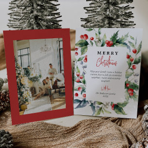 Cartes Pour Fêtes Annuelles Aquarelle Botanique Baies rouges Photo Noël